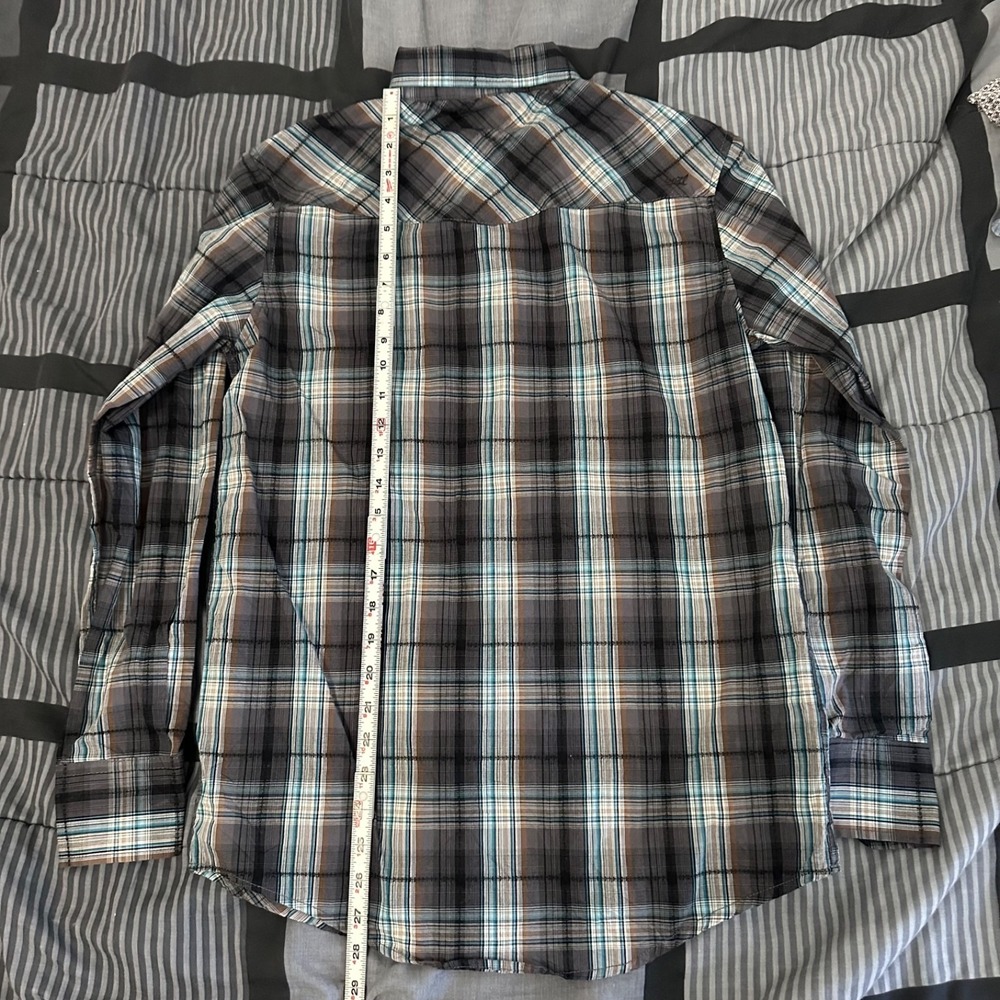Coastal Shirt Mens Small Blue Gray Plaid Western Pearl Snap Long Sleeve Cotton - Picture 4 of 5